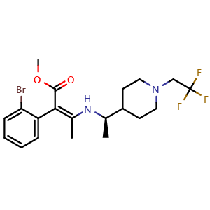 Chemical structure of (R,Z)-Methyl 2-(2-bromophenyl)-3-((1-(1-(2,2,2-trifluoroethyl)piperidin-4-yl)ethyl)amino)but-2-enoate , CAS 2222357-97-1, AChemBlock AD269982