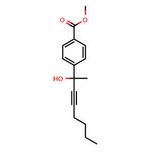 Chemical structure of Methyl 4-(2-hydroxyoct-3-yn-2-yl)benzoate , CAS 2276776-51-1, AChemBlock AD270001