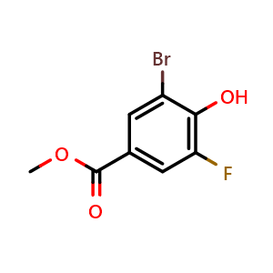Chemical structure of Methyl 3-bromo-5-fluoro-4-hydroxybenzoate , CAS 445019-48-7, AChemBlock AD270017