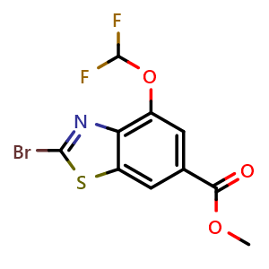 Chemical structure of Methyl 2-bromo-4-(difluoromethoxy)-6-benzothiazolecarboxylate , CAS 2222234-86-6, AChemBlock AD270021