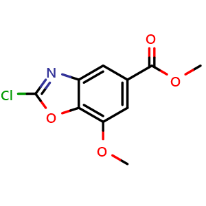 Chemical structure of Methyl 2-chloro-7-methoxybenzo[d]oxazole-5-carboxylate , CAS 1639480-20-8, AChemBlock AD270023