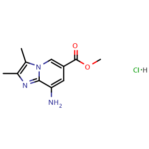 Chemical structure of Methyl 8-amino-2,3-dimethylimidazo[1,2-a]pyridine-6-carboxylate hydrochloride , CAS 2892564-07-5, AChemBlock AD270031
