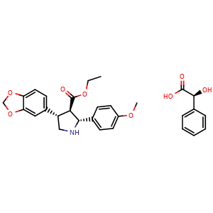 Chemical structure of (2R,3R,4S)-Ethyl 4-(benzo[d][1,3]dioxol-5-yl)-2-(4-methoxyphenyl)pyrrolidine-3-carboxylate (S)-2-hydroxy-2-phenylacetate , CAS 195708-14-6, AChemBlock AD270048