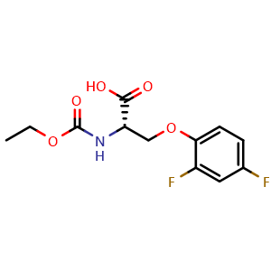 Chemical structure of (S)-3-(2,4-Difluorophenoxy)-2-((ethoxycarbonyl)amino)propanoic acid , CAS 1184842-84-9, AChemBlock AD270073