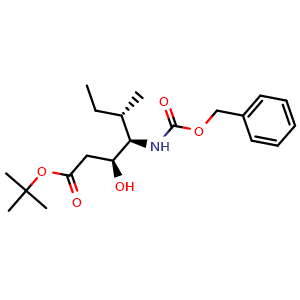Chemical structure of (3S,4R,5S)-Tert-Butyl 4-(((benzyloxy)carbonyl)amino)-3-hydroxy-5-methylheptanoate , CAS 2381040-37-3, AChemBlock AD270084