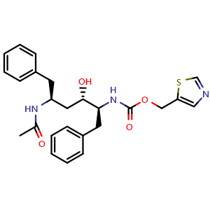 Chemical structure of Thiazol-5-ylmethyl ((2S,3S,5S)-5-acetamido-3-hydroxy-1,6-diphenylhexan-2-yl)carbamate , CAS 1010808-43-1, AChemBlock AD270091