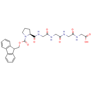 Chemical structure of (S)-1-(1-(((9H-Fluoren-9-yl)methoxy)carbonyl)pyrrolidin-2-yl)-1,4,7,10-tetraoxo-2,5,8,11-tetraazatridecan-13-oic acid , CAS 1450625-21-4, AChemBlock AD270093