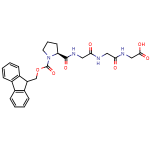 Chemical structure of (S)-2-(2-(2-(1-(((9H-Fluoren-9-yl)methoxy)carbonyl)pyrrolidine-2-carboxamido)acetamido)acetamido)acetic acid , CAS 1569269-37-9, AChemBlock AD270094