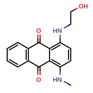 Chemical structure of 1-((2-Hydroxyethyl)amino)-4-(methylamino)anthracene-9,10-dione , CAS 2475-46-9, AChemBlock AD270107