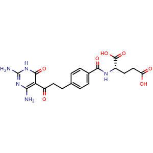 Chemical structure of Sodium (R)-2-(4-(3-(2,6-diamino-4-oxo-1,4-dihydropyrimidin-5-yl)-3-oxopropyl)benzamido)pentanedioate , CAS 193281-05-9, AChemBlock AD270112