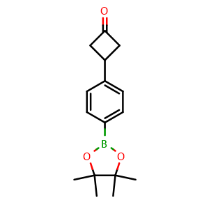 Chemical structure of 3-(4-(4,4,5,5-Tetramethyl-1,3,2-dioxaborolan-2-yl)phenyl)cyclobutanone , CAS 1609119-82-5, AChemBlock AD270148