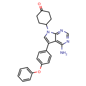 Chemical structure of 4-(4-Amino-5-(4-phenoxyphenyl)-7H-pyrrolo[2,3-d]pyrimidin-7-yl)cyclohexanone , CAS 262433-52-3, AChemBlock AD270150