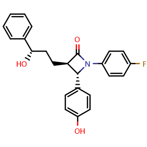 Chemical structure of (3R,4S)-1-(4-Fluorophenyl)-3-((S)-3-hydroxy-3-phenylpropyl)-4-(4-hydroxyphenyl)azetidin-2-one , CAS 190595-66-5, AChemBlock AD270163