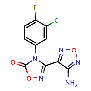 Chemical structure of 3-(4-Amino-1,2,5-oxadiazol-3-yl)-4-(3-chloro-4-fluorophenyl)-1,2,4-oxadiazol-5(4H)-one , CAS 1204669-80-6, AChemBlock AD270166