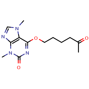 Chemical structure of 3,7-Dimethyl-6-((5-oxohexyl)oxy)-3,7-dihydro-2H-purin-2-one , CAS 93079-86-8, AChemBlock AD270168