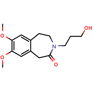Chemical structure of 3-(3-Hydroxypropyl)-7,8-dimethoxy-1,3,4,5-tetrahydro-2H-benzo[d]azepin-2-one , CAS 1235547-07-5, AChemBlock AD270186