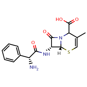 Chemical structure of (6R,7R)-7-((R)-2-Amino-2-phenylacetamido)-3-methyl-8-oxo-5-thia-1-azabicyclo[4.2.0]oct-3-ene-2-carboxylic acid , CAS 79750-46-2, AChemBlock AD270191