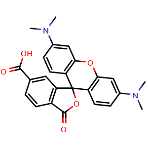 Chemical structure of 3',6'-Bis(dimethylamino)-3-oxo-3H-spiro[isobenzofuran-1,9'-xanthene]-6-carboxylic acid , CAS 150322-06-8, AChemBlock AD270207