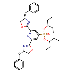 Chemical structure of Di(pentan-3-yl) (2,6-bis((S)-4-benzyl-4,5-dihydrooxazol-2-yl)pyridin-4-yl)phosphonate , AChemBlock AD270239
