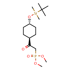 Chemical structure of Dimethyl P-[2-[trans-4-[[(1,1-dimethylethyl)dimethylsilyl]oxy]cyclohexyl]-2-oxoethyl]phosphonate , CAS 1402838-57-6, AChemBlock AD270240