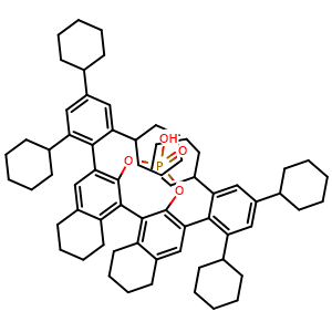 Chemical structure of (11bR)-8,9,10,11,12,13,14,15-Octahydro-4-hydroxy-2,6-bis(2,4,6-tricyclohexylphenyl)-dinaphtho[2,1-d:1',2'-f][1,3,2]dioxaphosphepin 4-oxide , CAS 1676072-26-6, AChemBlock AD270243