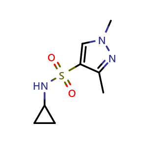 Chemical structure of N-Cyclopropyl-1,3-dimethyl-1H-pyrazole-4-sulfonamide , CAS 899232-57-6, AChemBlock AD270249