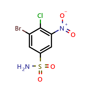 Chemical structure of 3-Bromo-4-chloro-5-nitrobenzenesulfonamide , CAS 2248048-04-4, AChemBlock AD270279