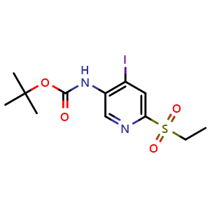 Chemical structure of tert-Butyl (6-(ethylsulfonyl)-4-iodopyridin-3-yl)carbamate , CAS 1198785-14-6, AChemBlock AD270289
