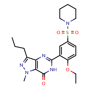 Chemical structure of 5-(2-Ethoxy-5-(piperidin-1-ylsulfonyl)phenyl)-1-methyl-3-propyl-1H-pyrazolo[4,3-d]pyrimidin-7(6H)-one , CAS 371959-09-0, AChemBlock AD270303