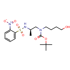 Chemical structure of (R)-tert-Butyl (4-hydroxybutyl)(2-(2-nitrophenylsulfonamido)propyl)carbamate , CAS 2416973-86-7, AChemBlock AD270304