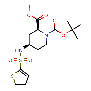 Chemical structure of (2S,4R)-1-tert-Butyl 2-methyl 4-(thiophene-2-sulfonamido)piperidine-1,2-dicarboxylate , AChemBlock AD270306