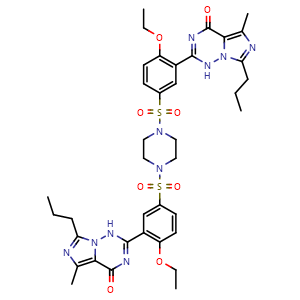 Chemical structure of 2,2'-((Piperazine-1,4-disulfonyl)bis(2-ethoxy-5,1-phenylene))bis(5-methyl-7-propylimidazo[5,1-f][1,2,4]triazin-4(3H)-one) , CAS 1255919-03-9, AChemBlock AD270324