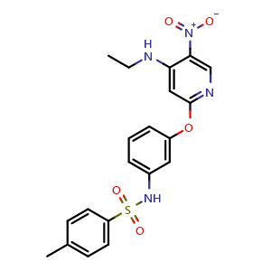 Chemical structure of N-(3-((4-(Ethylamino)-5-nitropyridin-2-yl)oxy)phenyl)-4-methylbenzenesulfonamide , CAS 925213-66-7, AChemBlock AD270340