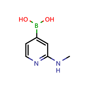 Chemical structure of (2-(Methylamino)pyridin-4-yl)boronic acid , CAS 1214879-88-5, AChemBlock AD270367