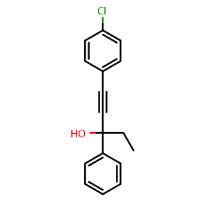 Chemical structure of 1-(4-Chlorophenyl)-3-phenylpent-1-yn-3-ol , CAS 2583190-29-6, AChemBlock AD270391