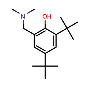Chemical structure of 2,4-di-tert-Butyl-6-((dimethylamino)methyl)phenol , CAS 32857-07-1, AChemBlock AD270405