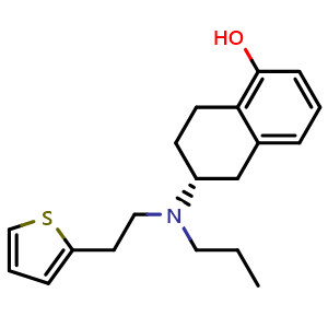 Chemical structure of (R)-6-(Propyl(2-(thiophen-2-yl)ethyl)amino)-5,6,7,8-tetrahydronaphthalen-1-ol , CAS 112835-48-0, AChemBlock AD270409