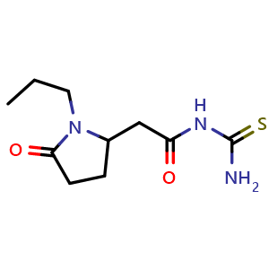 Chemical structure of N-Carbamothioyl-2-(5-oxo-1-propylpyrrolidin-2-yl)acetamide , CAS 936751-11-0, AChemBlock AD270441