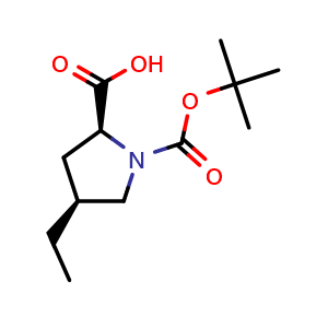 Chemical structure of (2S,4S)-1-(tert-Butoxycarbonyl)-4-ethylpyrrolidine-2-carboxylic acid , CAS 1283146-43-9, AChemBlock AD270449