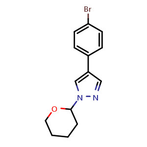 Chemical structure of 4-(4-bromophenyl)-1-(tetrahydro-2H-pyran-2-yl)-1H-pyrazole , CAS 1628641-62-2, AChemBlock AD270461