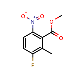 Chemical structure of methyl 3-fluoro-2-methyl-6-nitrobenzoate , CAS 881415-04-9, AChemBlock AD270463