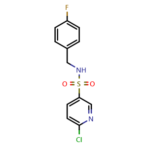 Chemical structure of 6-chloro-N-[(4-fluorophenyl)methyl]pyridine-3-sulfonamide , CAS 1001541-51-0, AChemBlock AD270486
