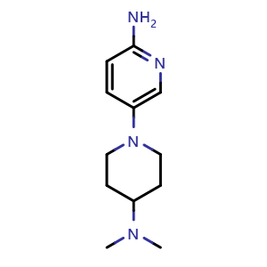 Chemical structure of 5-(4-(dimethylamino)piperidin-1-yl)pyridin-2-amine , CAS 1002317-13-6, AChemBlock AD270487