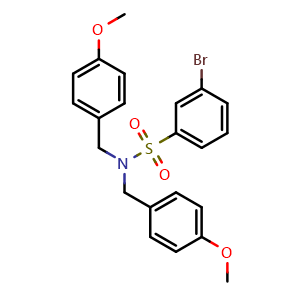 Chemical structure of 3-bromo-N,N-bis[(4-methoxyphenyl)methyl]benzene-1-sulfonamide , CAS 1020743-37-6, AChemBlock AD270501