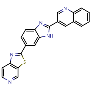 Chemical structure of 3-(6-{[1,3]thiazolo[5,4-c]pyridin-2-yl}-1H-1,3-benzodiazol-2-yl)quinoline , CAS 1033078-71-5, AChemBlock AD270510
