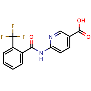 Chemical structure of 6-(2-(Trifluoromethyl)benzamido)pyridine-3-carboxylic acid , CAS 1097347-75-5, AChemBlock AD270541