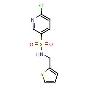 Chemical structure of 6-chloro-N-[(thiophen-2-yl)methyl]pyridine-3-sulfonamide , CAS 1099011-89-8, AChemBlock AD270543