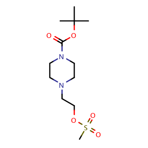 Chemical structure of tert-butyl 4-(2-((methylsulfonyl)oxy)ethyl)piperazine-1-carboxylate , CAS 111669-18-2, AChemBlock AD270551