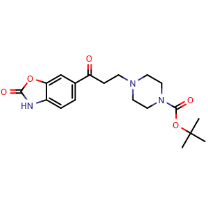 Chemical structure of tert-Butyl 4-(3-oxo-3-(2-oxo-2,3-dihydro-1,3-benzoxazol-6-yl)propyl)piperazine-1-carboxylate , CAS 1144037-29-5, AChemBlock AD270570