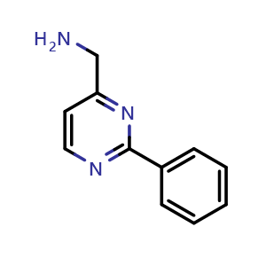 Chemical structure of (2-phenylpyrimidin-4-yl)methanamine , CAS 1145679-92-0, AChemBlock AD270571